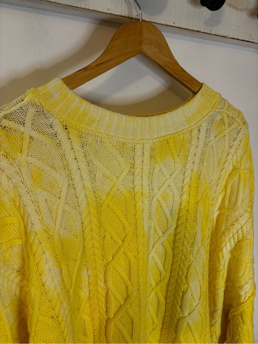 Free People Washed Ashore Oversized Yellow Cable Knit Fisherman Sweater - Picture 8 of 11